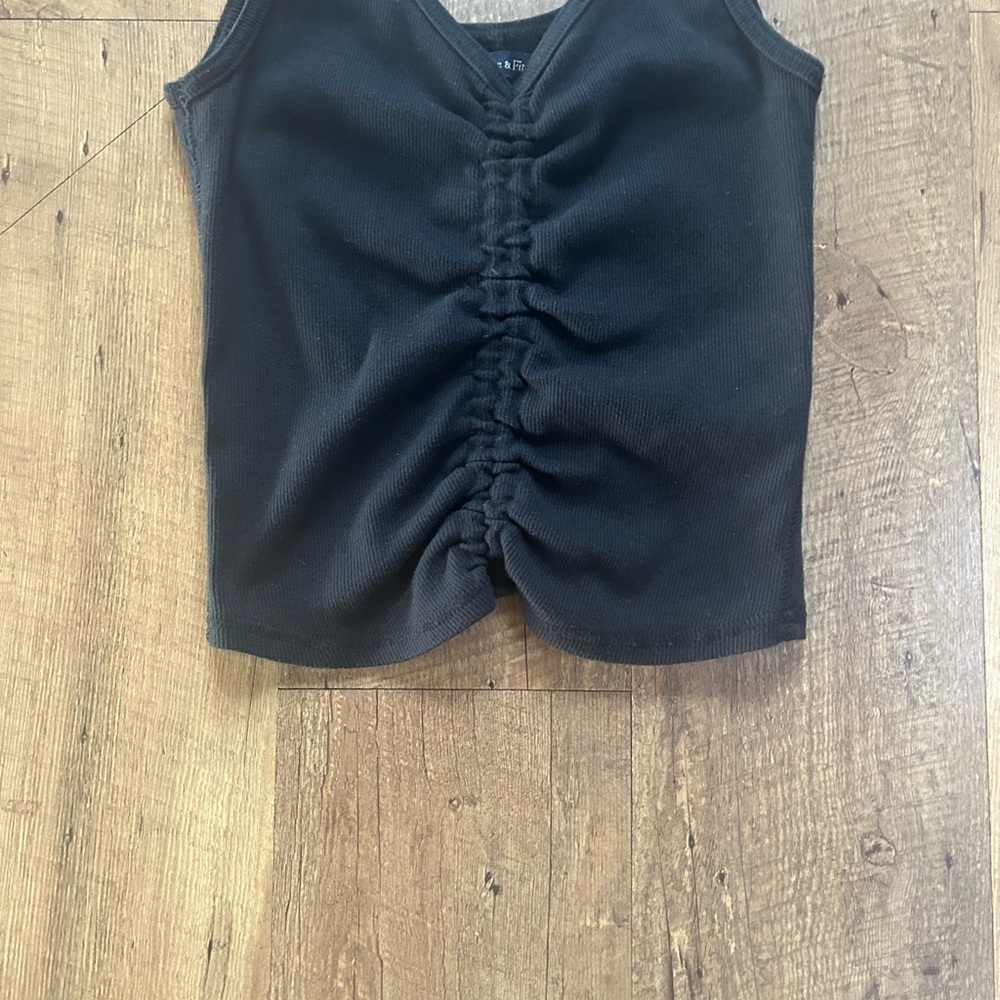 Abercrombie Black Ruched V-Neck Tank Top Size S |Ribbed Stretch | Fitted Trendy - Picture 4 of 11